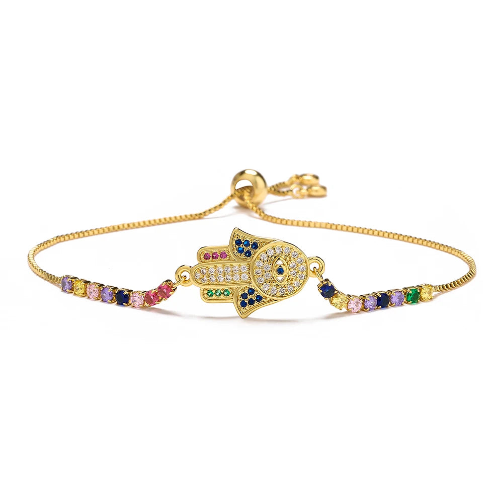 Fatima Palm Hand Adjustable Box Chain Zircon Bracelet