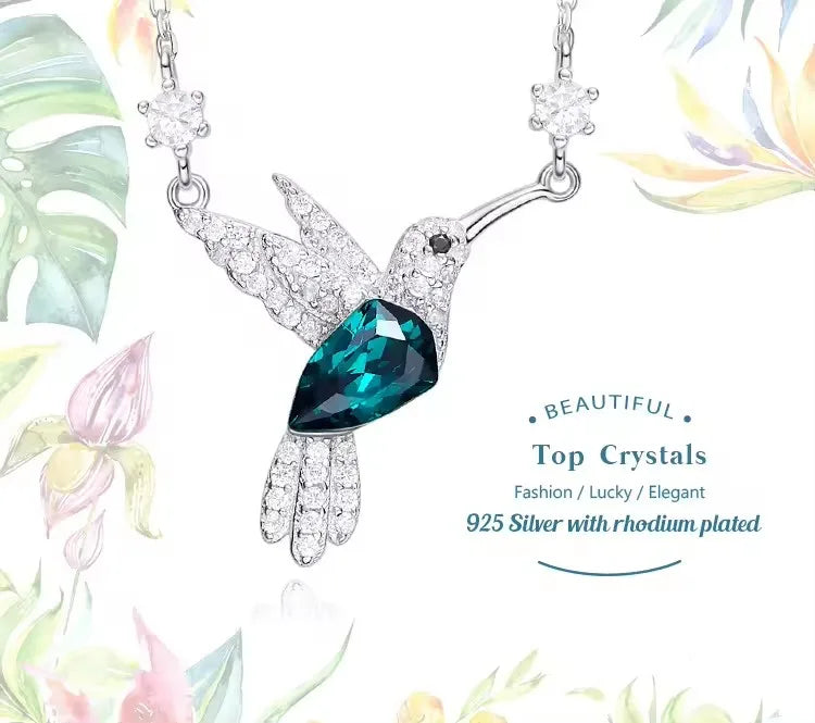 Kingfisher Humming Bird Green Diamond Zircon Pendant Necklace
