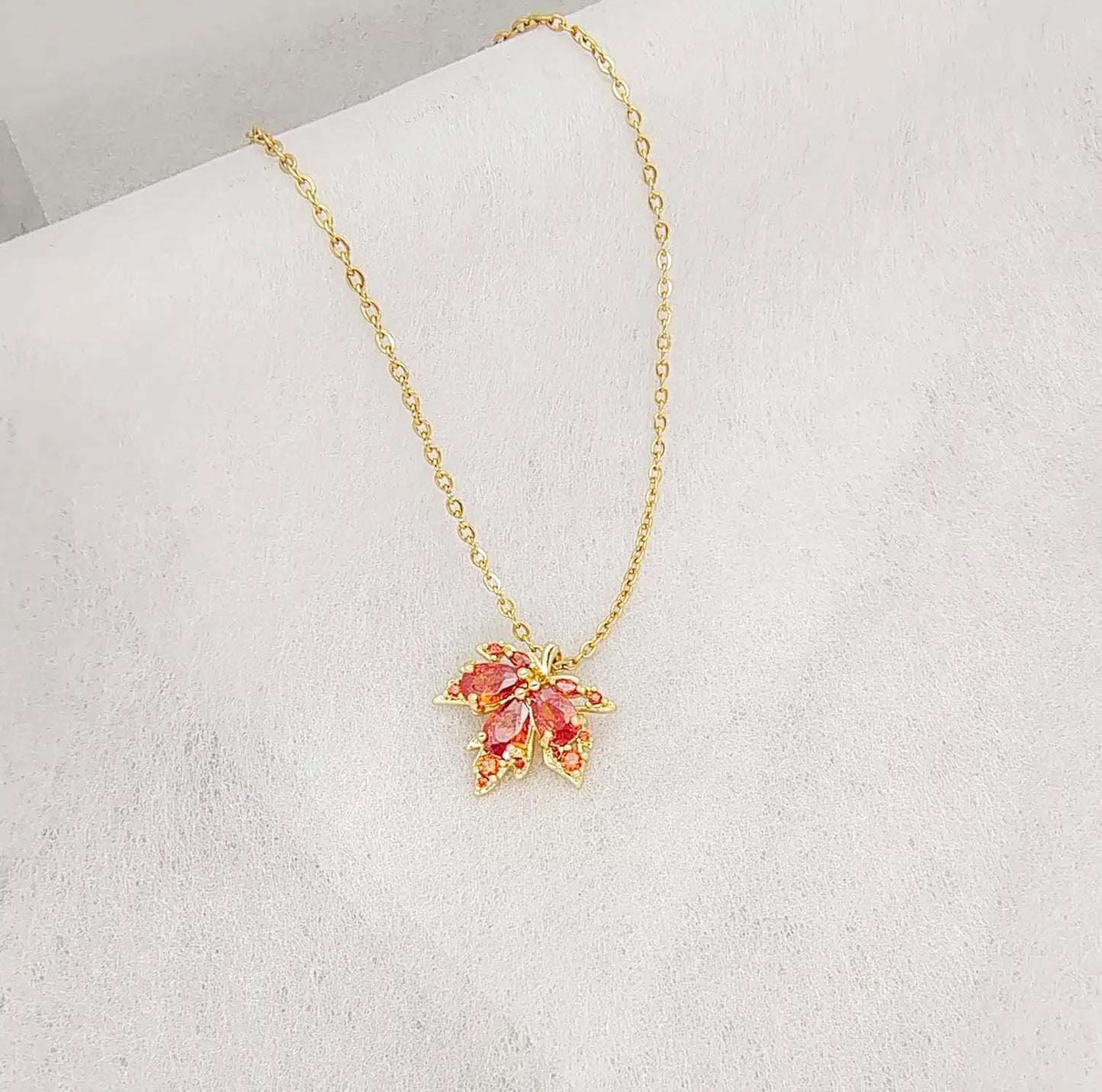 Red Maple Leaf Zircon Korean Pendant Necklace