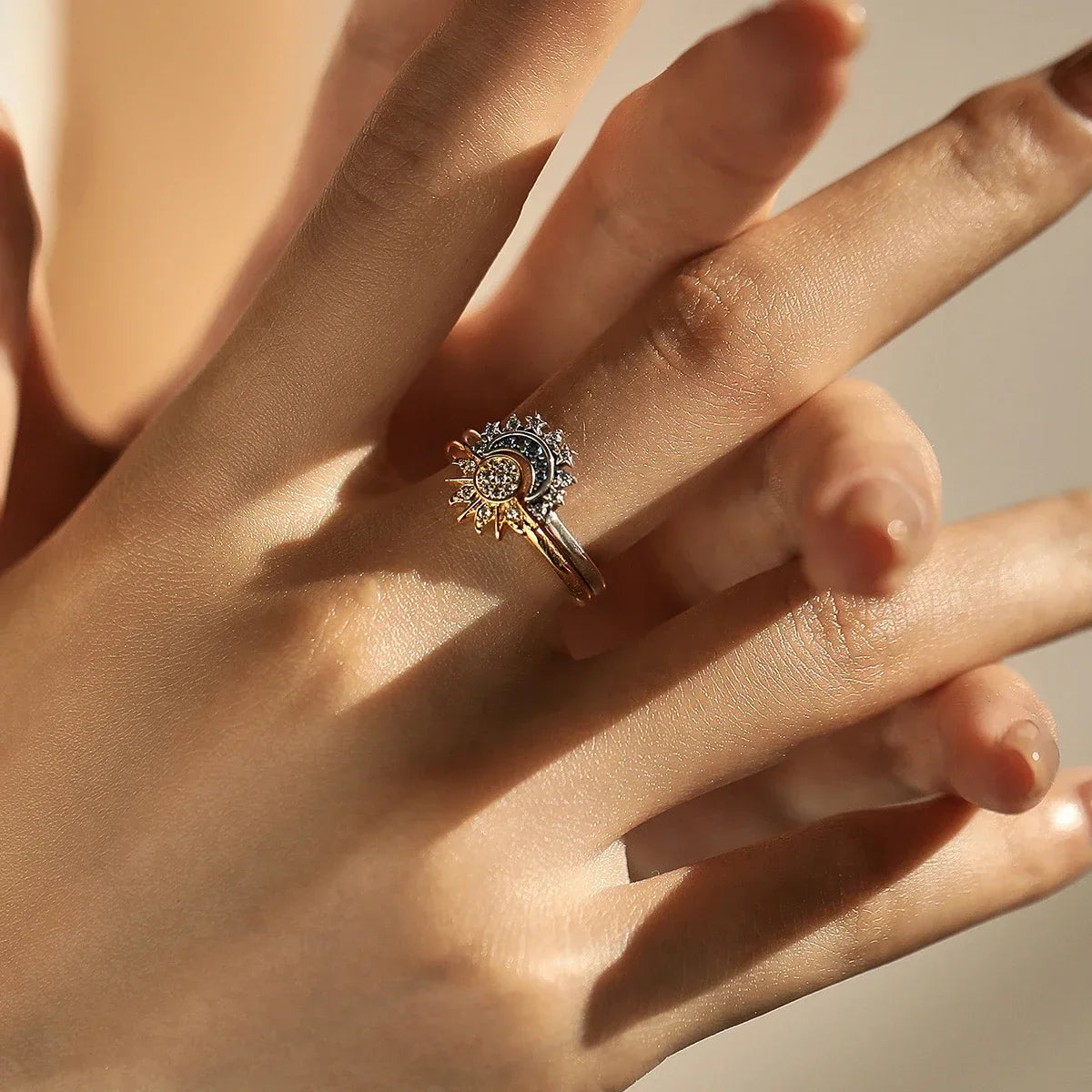 Sun Moon Double Ring - Adjustable