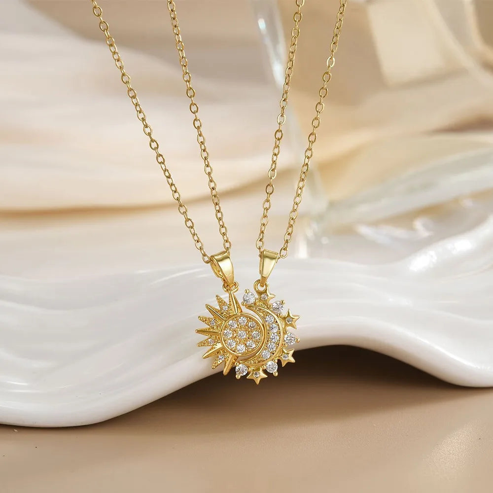 Vintage Sun and Moon Vintage Magnetic Zircon Pendant Necklace