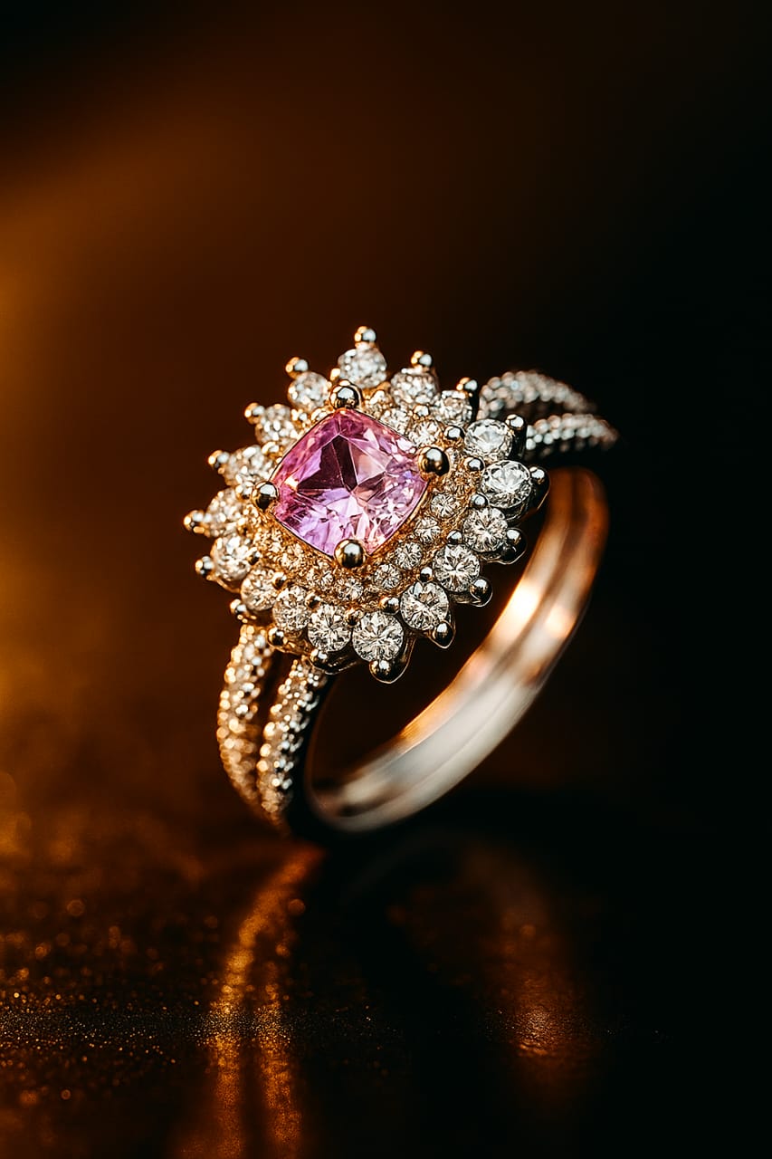 Pink Square Diamond With Micro Zircon Ring