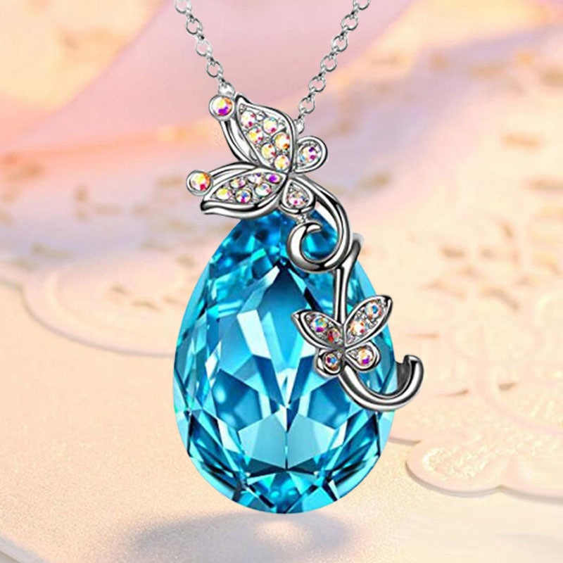 Butterfly with Blue Drop Necklace