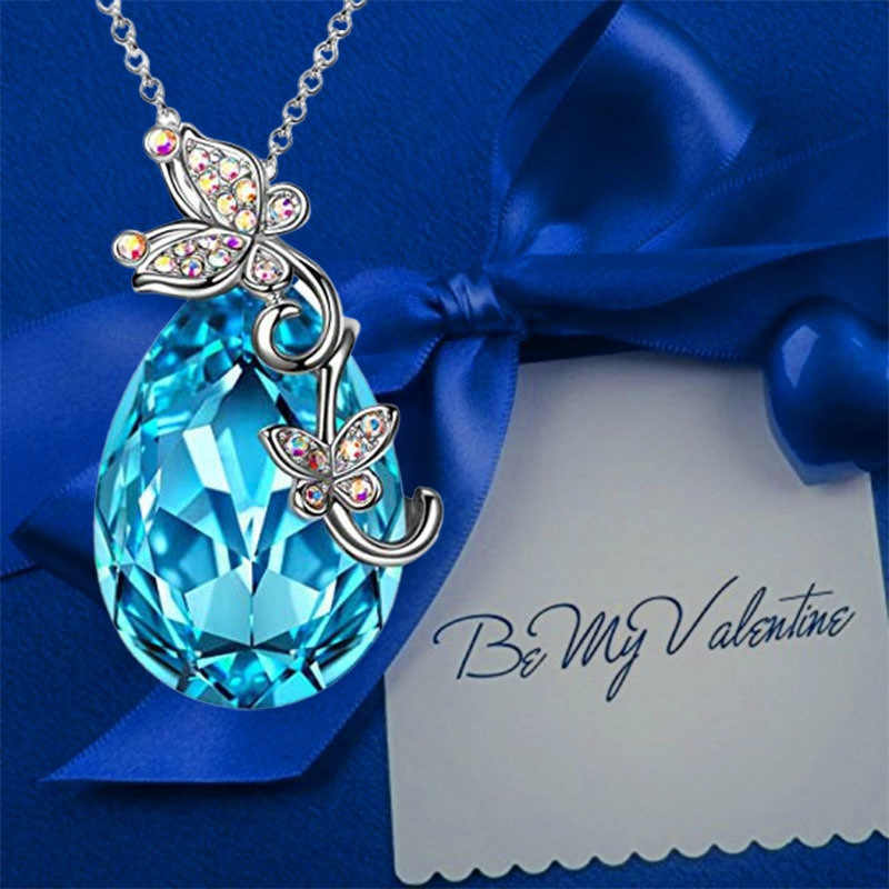 Butterfly with Blue Drop Necklace