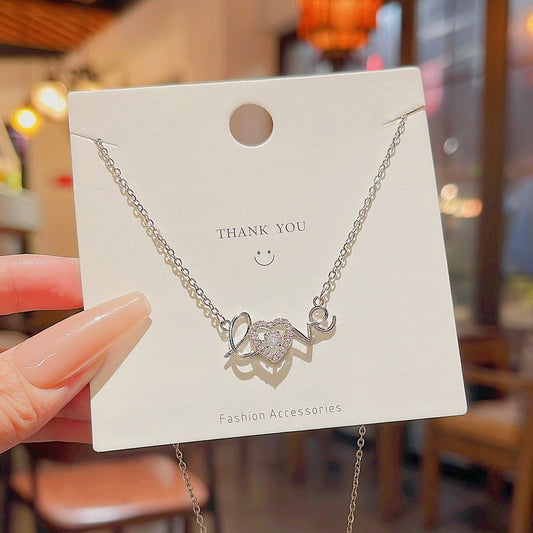 Love Silver Heart  Zircon  Pendant Necklace