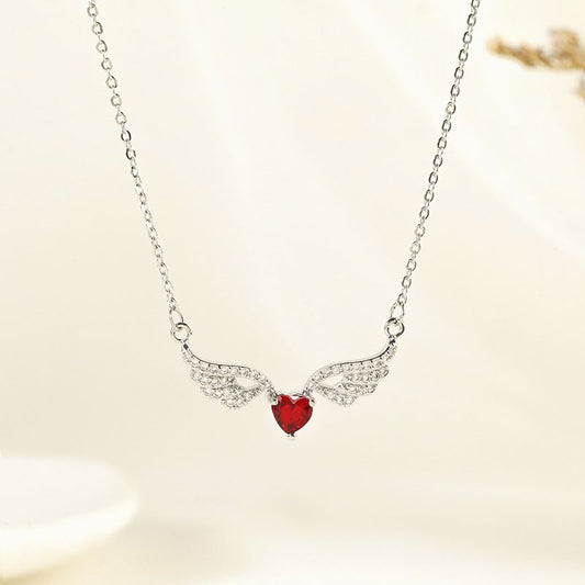 Meadow Red Heart Angel Wings Vintage Pendant Necklace