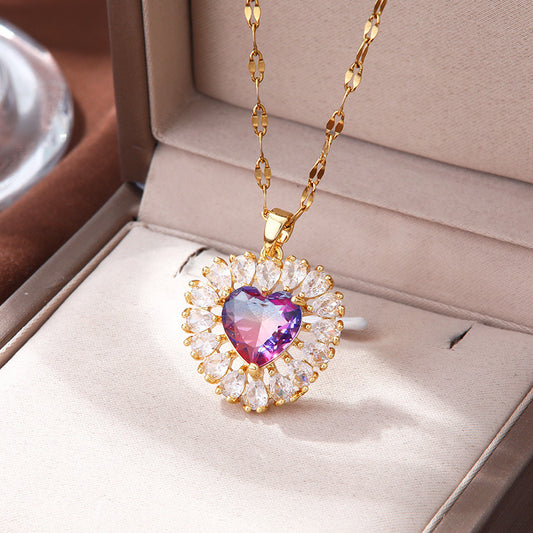 Atlantic Ocean Heart Adjustable Zircon Pendant Necklace
