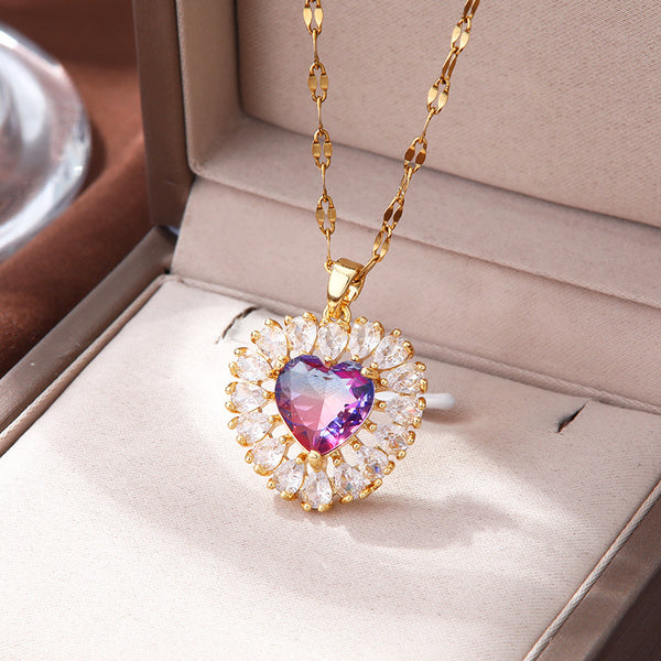 Atlantic Ocean Heart Adjustable Zircon Pendant Necklace