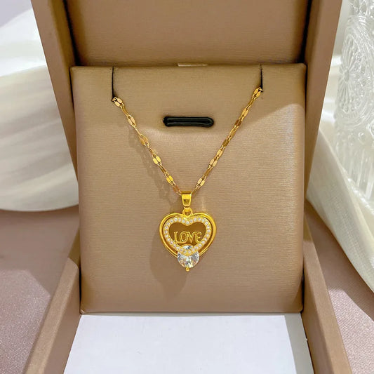 Love You In My Heart Diamond  Zircon Pendant Necklace