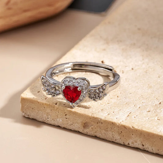 Red Heart Aingeal Angel Wings With Micro Zircon Ring