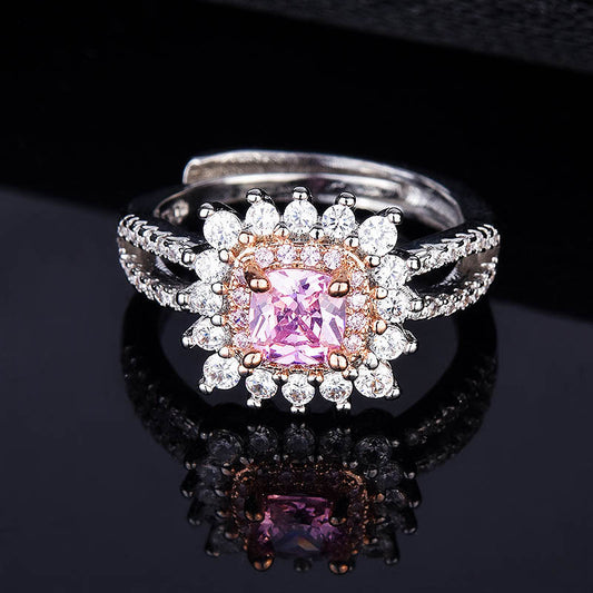 Pink Square  Diamond With Micro Zircon Ring