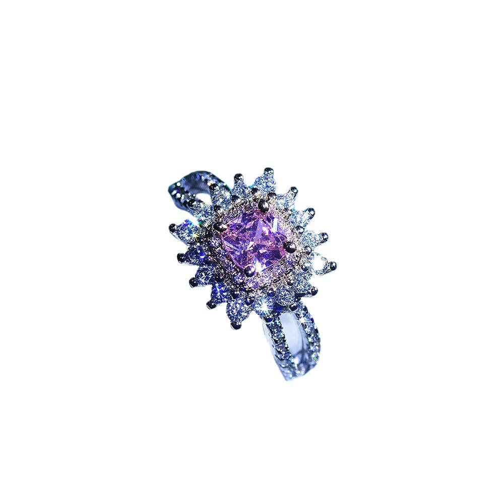 Pink Square  Diamond With Micro Zircon Ring