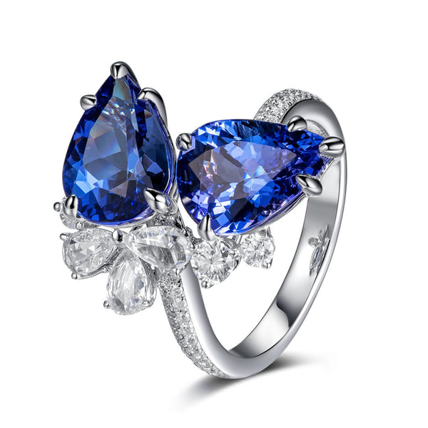 Sapphire Blue Teardrop Diamond With Micro Zircon Ring