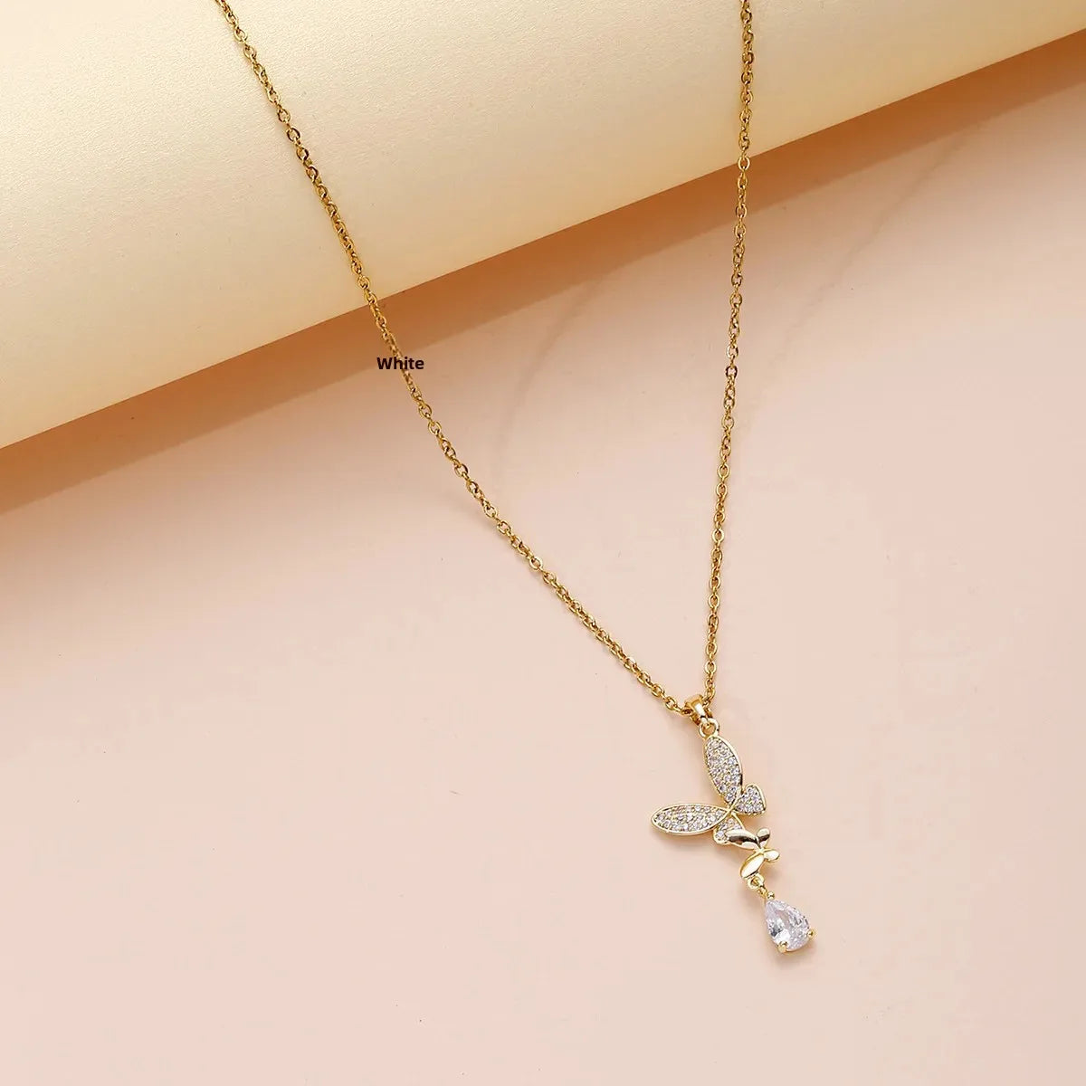 Clover Butterfly  Zircon  Pendant Necklace