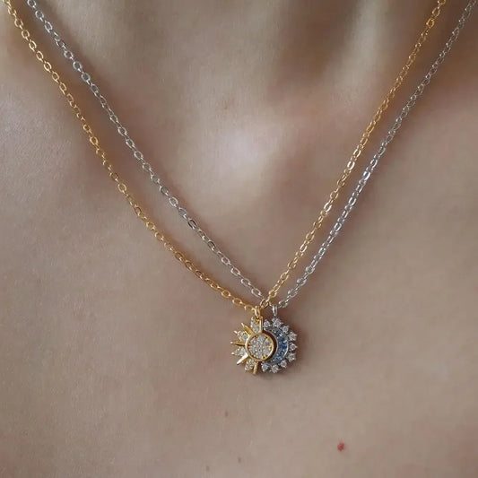 Vintage Sun and Moon Vintage Magnetic Zircon  Pendant Necklace