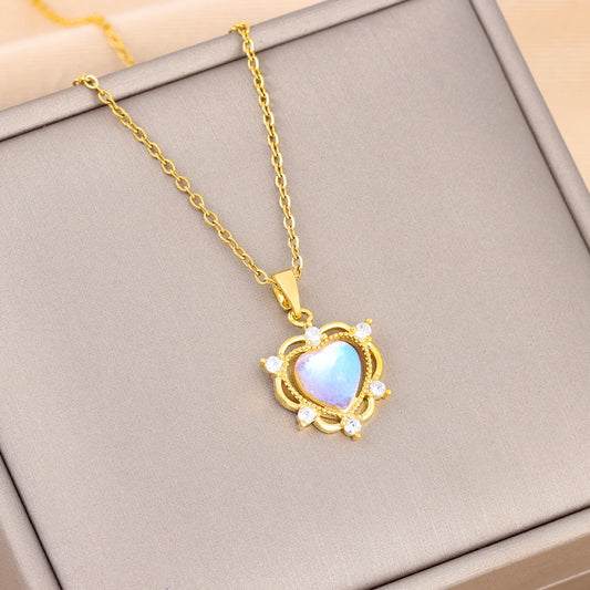 Rainbow Crystal Heart  Zircon Pendant Necklace