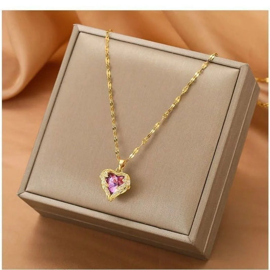 Crystal Ocean Heart  Zircon  Pendant Necklace