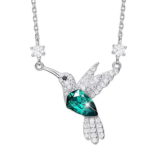 Kingfisher Humming Bird Green Diamond  Zircon  Pendant Necklace