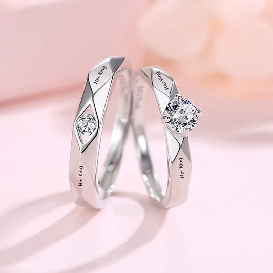 Diamond Engagement Couple  Ring Lettering Her King His Queen