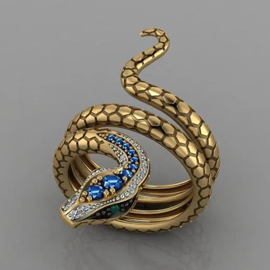 Mystic Cobra Snake With Sapphire  Blue Zircon  Vintage Ring