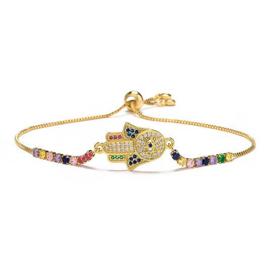 Fatima Palm Hand  Adjustable Box Chain Zircon Bracelet