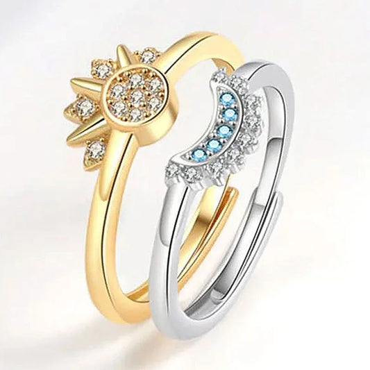 Sun Moon Double  Ring -  Adjustable