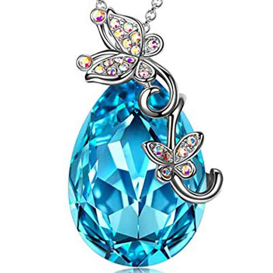 Butterfly with Blue Drop Necklace